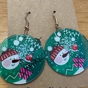 Festive Snowman with Present and Snowflake Earrings
